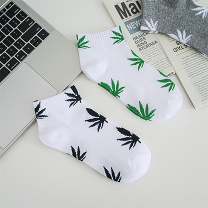 1pair Men's Leaf Pattern Ankle Sock For Spring Summer And Autumn outdoor Waering