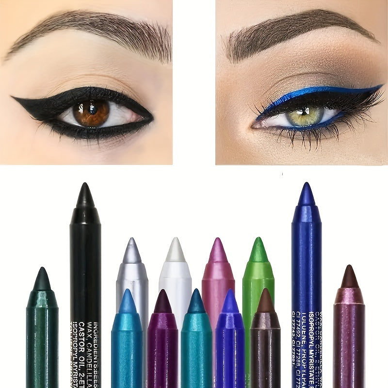 14-Color Vibrant Eyeliner Pen Collection - High-Pigmented, Pearly Glitter, Shimmer Metallic Finish, Smokey, Punk, Gothic Style - Long-Lasting, Waterproof, Matte Finish Eyeliner Stick for Music Festival and Everyday Use - The Superior Findings Depot