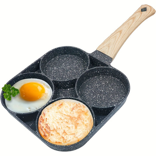 4-Hole Non-Stick Frying Pan with Maifan Stone Coating - Aluminum Handle, Perfect for Eggs, Pancakes, And More - Hand Wash Only, Induction Compatible, Kitchen Cookware | Modern Kitchenware | Durable Cookwar