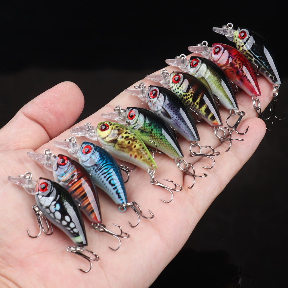 10pcs 3D Painted Rocker Lures - Realistic Swimming Action, Multi-Color (Blue, Red, Black, Green, Yellow) with Metallic Hooks, Durable Fishing Baits for Freshwater & Saltwater, Ideal for Bass, Trout, and Panfish, Fishing Lures - The Superior Findings Depot