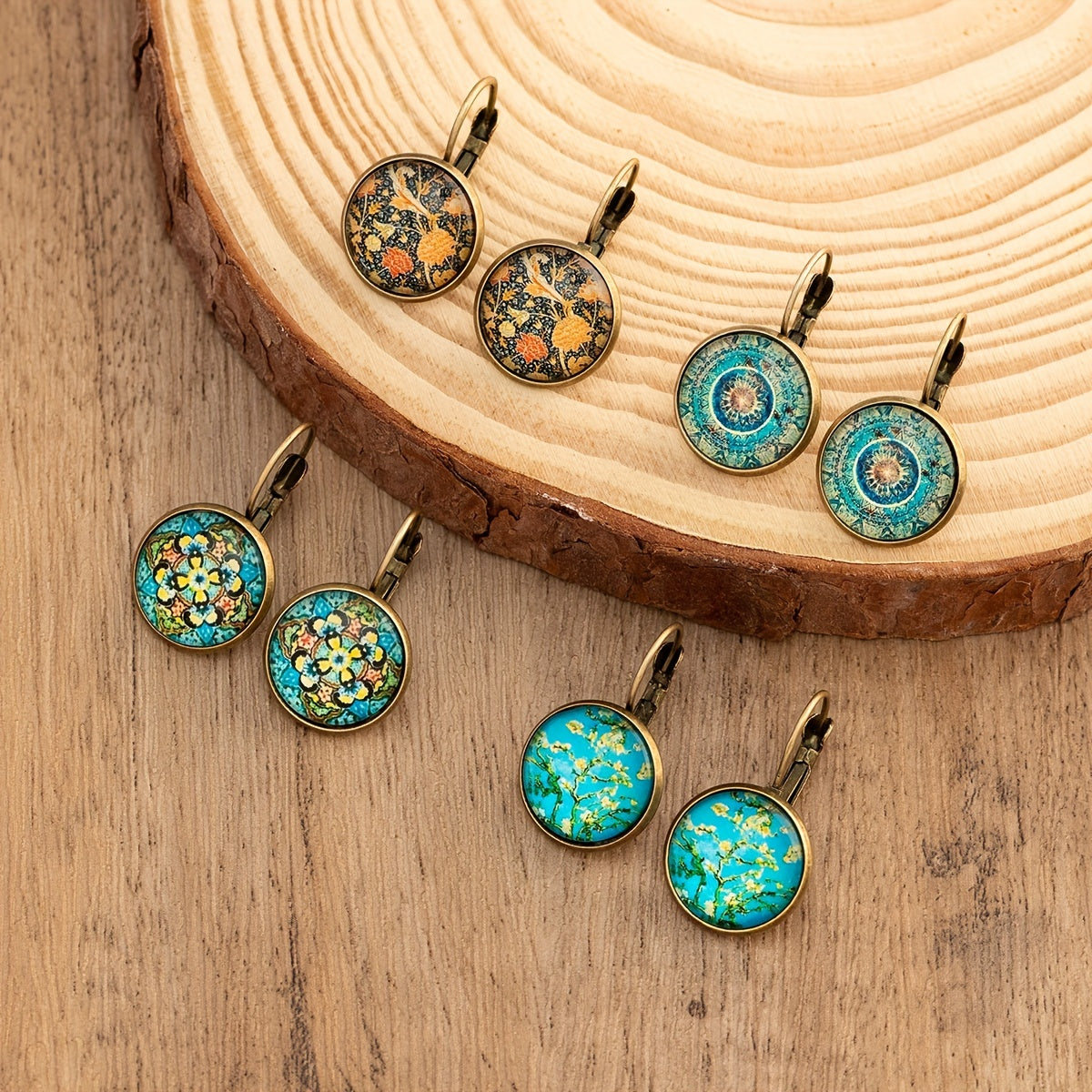 Vintage Ethnic Floral Print Round Dangle Earrings Copper Jewelry Exquisite Gift For Women Girls - The Superior Findings Depot