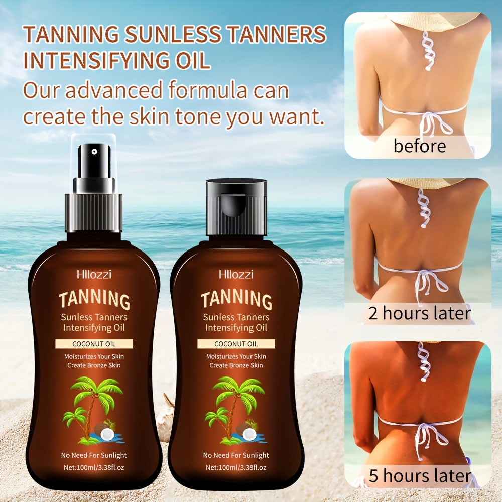 [Waterproof | Long-Lasting] Hllozzi Waterproof & Long-Lasting Coconut Tanning Oil Spray & Flip Bottle Set - Moisturizing Sunless Tanner for Indoor & Outdoor Use, Oxyphthalate-Free, Easy to Carry, Unisex-adult, All Skin Types, - The Superior Findings Depot