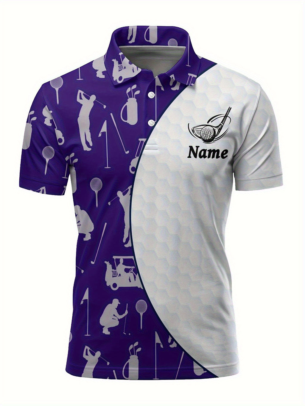 Customizable Men's Golf Polo Shirt - Golf Ball & Club Print