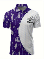 Customizable Men's Golf Polo Shirt - Golf Ball & Club Print