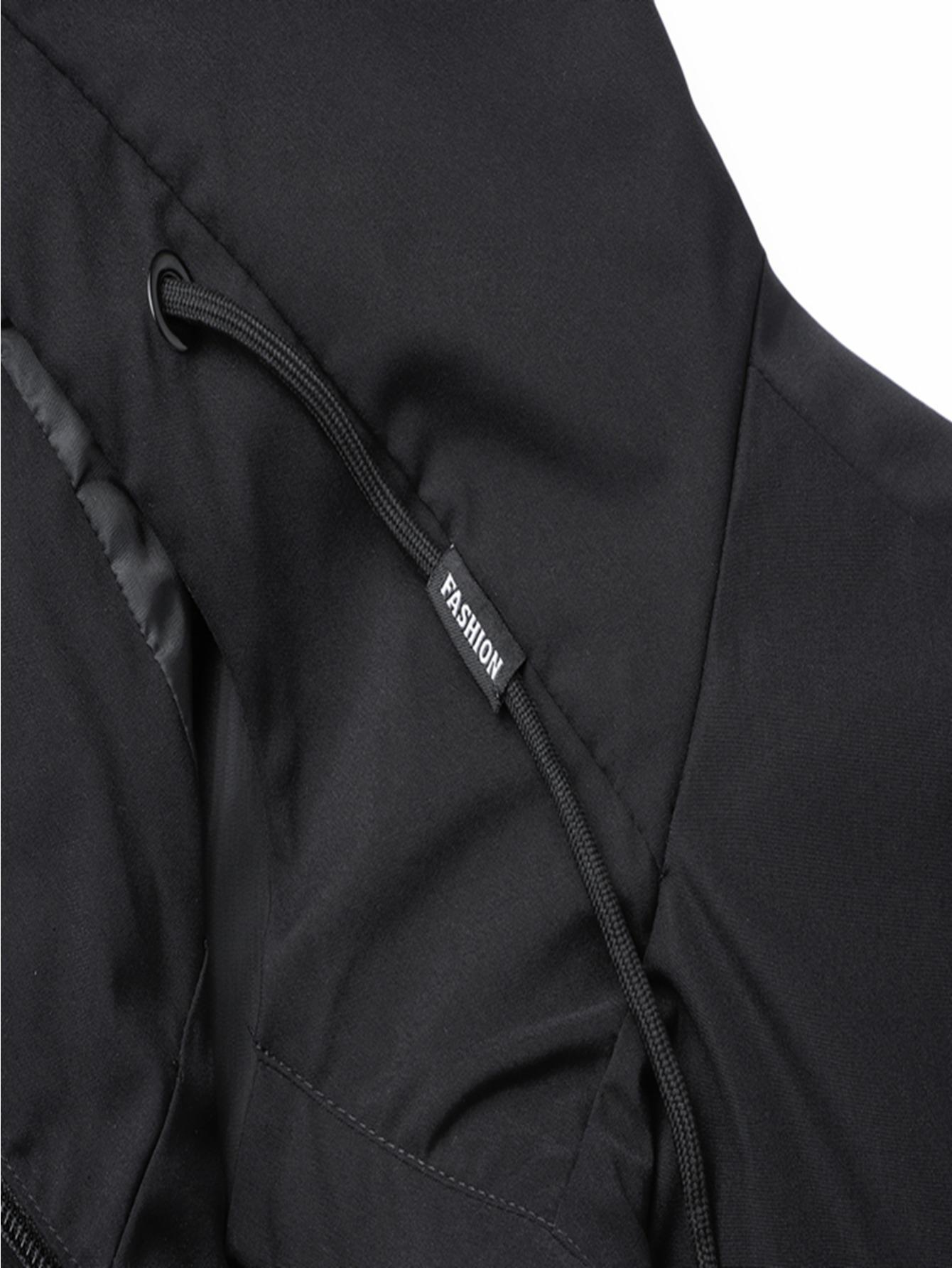 Men'S Black Hooded Windbreaker Jacket - Lightweight Motorcycle Coat with Zipper Closure, Front Pockets - All-Season Outerwear for Commuting, Travel, Sports - Machine Washable Non-Stretch Fabric - Urban Streetwear Jacket, Comm - The Superior Findings Depot