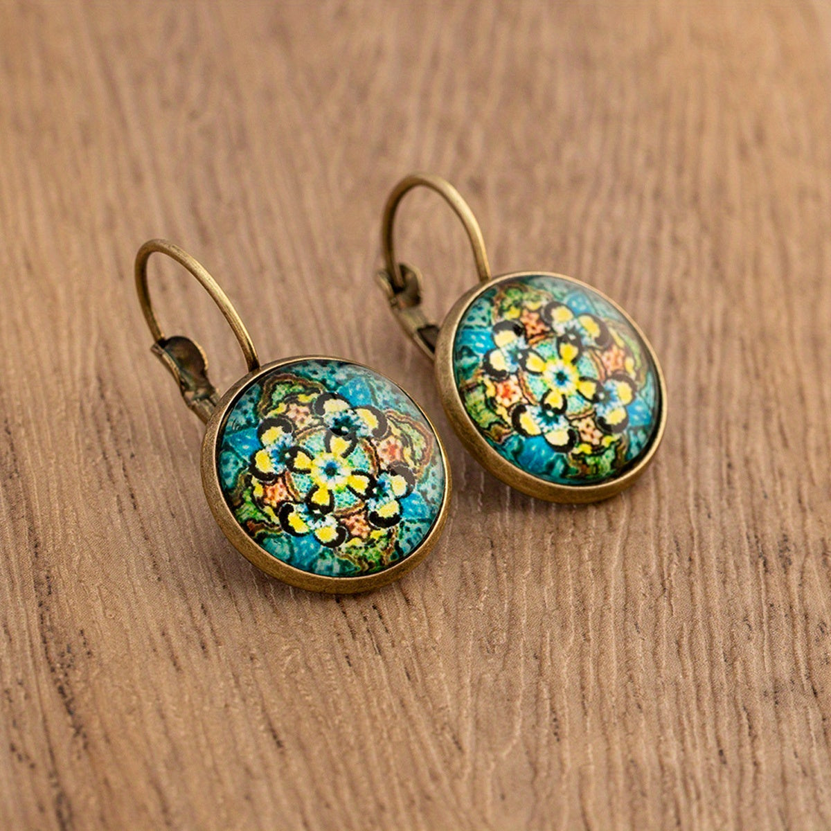 Vintage Ethnic Floral Print Round Dangle Earrings Copper Jewelry Exquisite Gift For Women Girls - The Superior Findings Depot