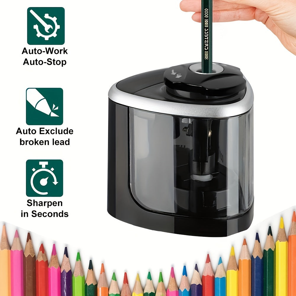 [Electric Pencil Sharpener] Electric Pencil Sharpener | Automatic with Auto-Stop & Lead Breakage - Desktop Sharpener for Office, No Needed, Compact Design, Sharpens Pencils in Seconds, Supplies, Sleek Style, Waste Container - The Superior Findings Depot