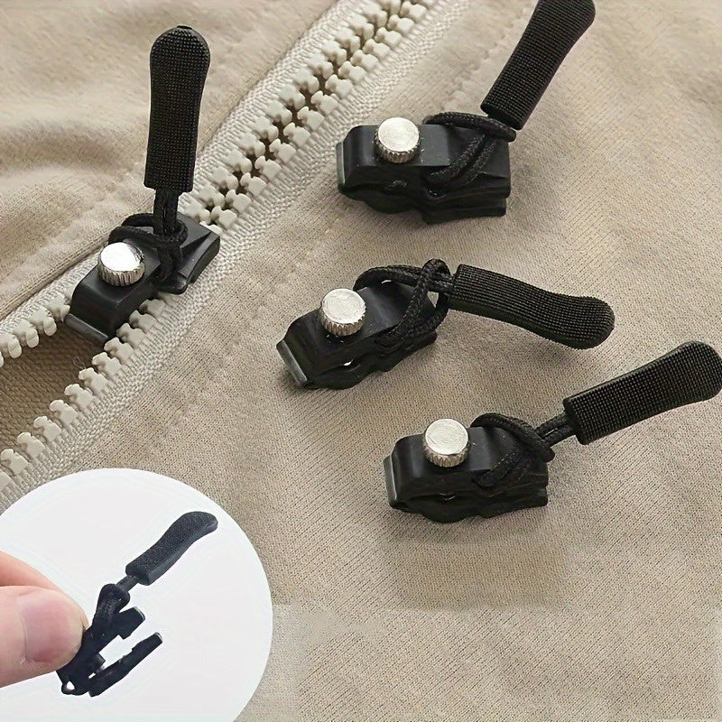 Set of 6 Universal Black Zipper Replacements - Detachable No Sewing