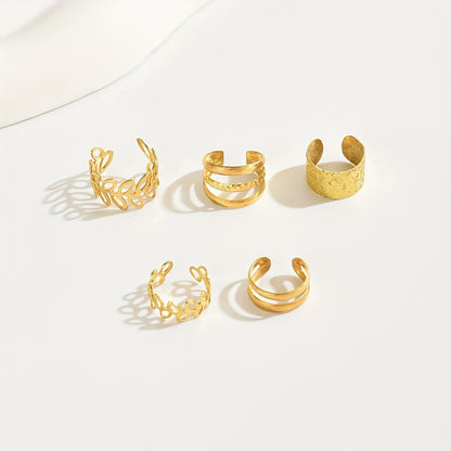 [5pcs/set Elegant Ear Cuff Set] 5pcs/set Trendy Elegant Design Ear Cuff Set Classic Elegant Style Women's Ear Bone Clip Set No Piercing Clip On Earrings Leaf Shaped Circle Stacked Shaped