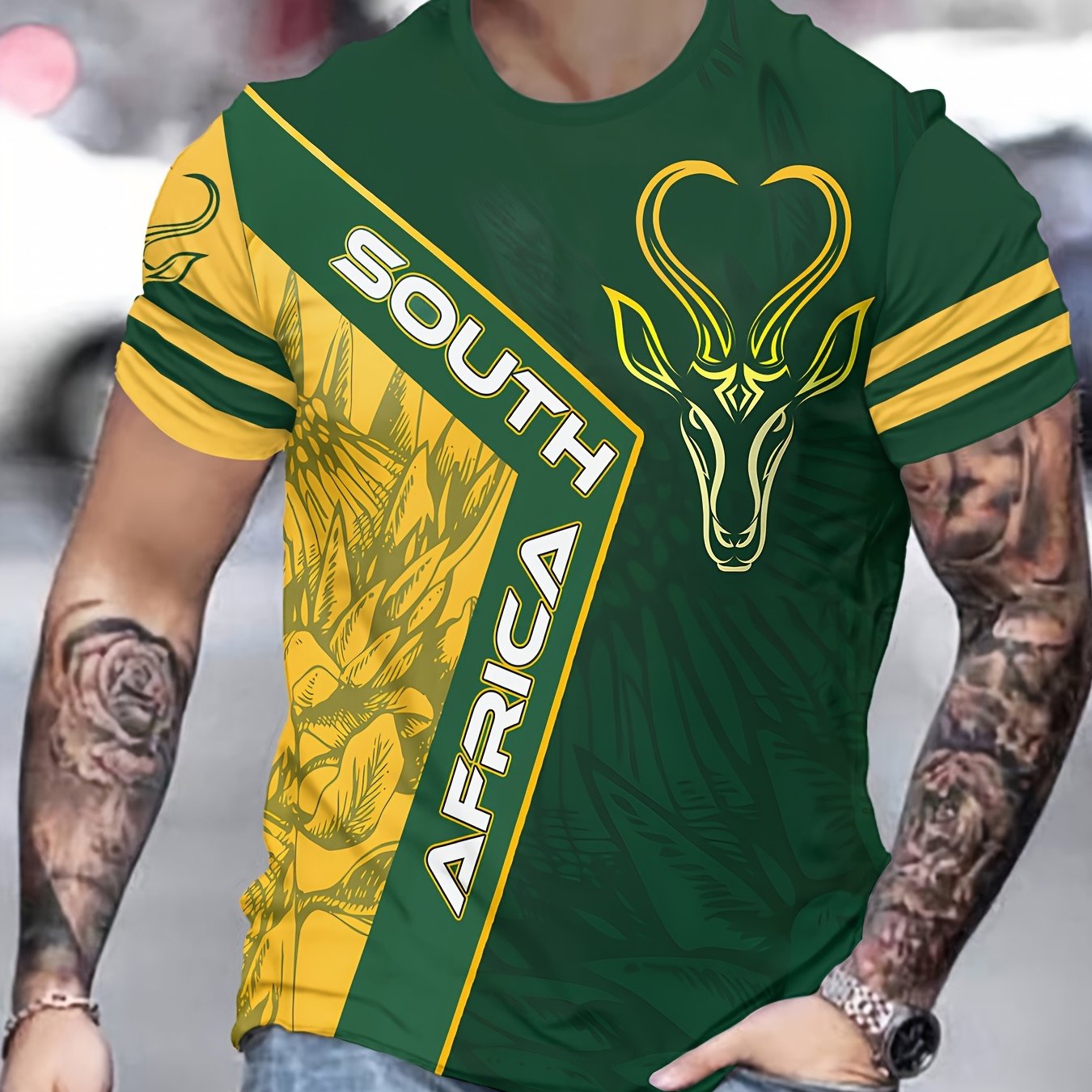 Men's 3D Rhino & African Tribal Print T-Shirt - South Africa Design