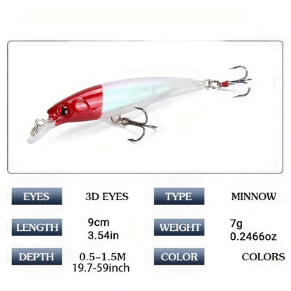 I-1pc Realistic 3D Bionic Minnow Fishing Lure - I-Laser Eyes Efana Nempilo, I-Soft Feather Teaser, ne-Sharp Treble Hook Yeziteleka Eziqinile - 90mm, 7g Artificial Hard Bait for Outdoor Freshwater and Saltwater Fishing Adventures