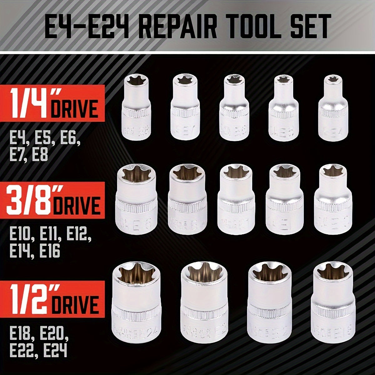 14pcs Hexagon Flower Key Star Type Socket Combination Auto Repair Tool Torx Type Socket