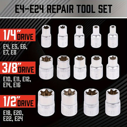 14pcs Hexagon Flower Key Star Type Socket Combination Auto Repair Tool Torx Type Socket