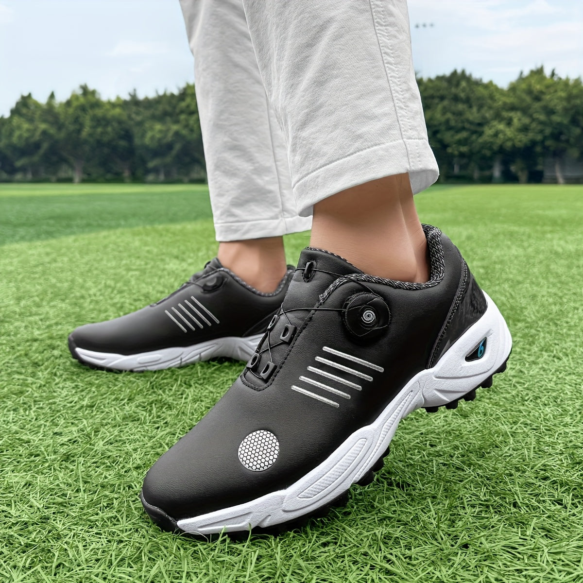 Men's Lightweight Golf Shoes with All-Day Traction - Breathable Synthetic & Rubber Sole for Grass Courses, Casual Wear & Outdoor Sports - White/Black Design, Casual Wear Shoes | Casual Athletic Design | Durable Rubber Sole, G