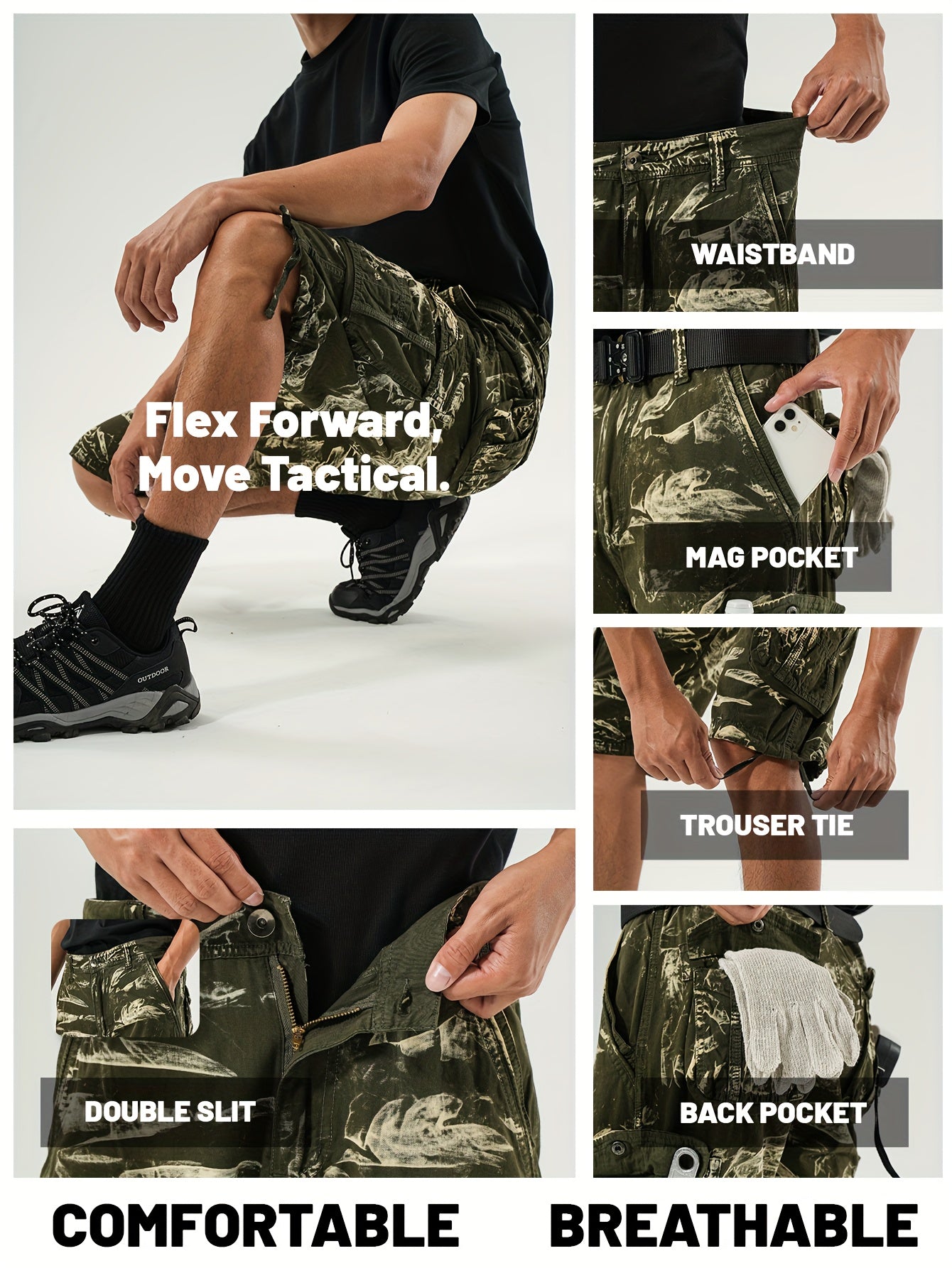 Men's Pure Tie-Dye Washed Outdoor Multi-Pocket Cargo Shorts