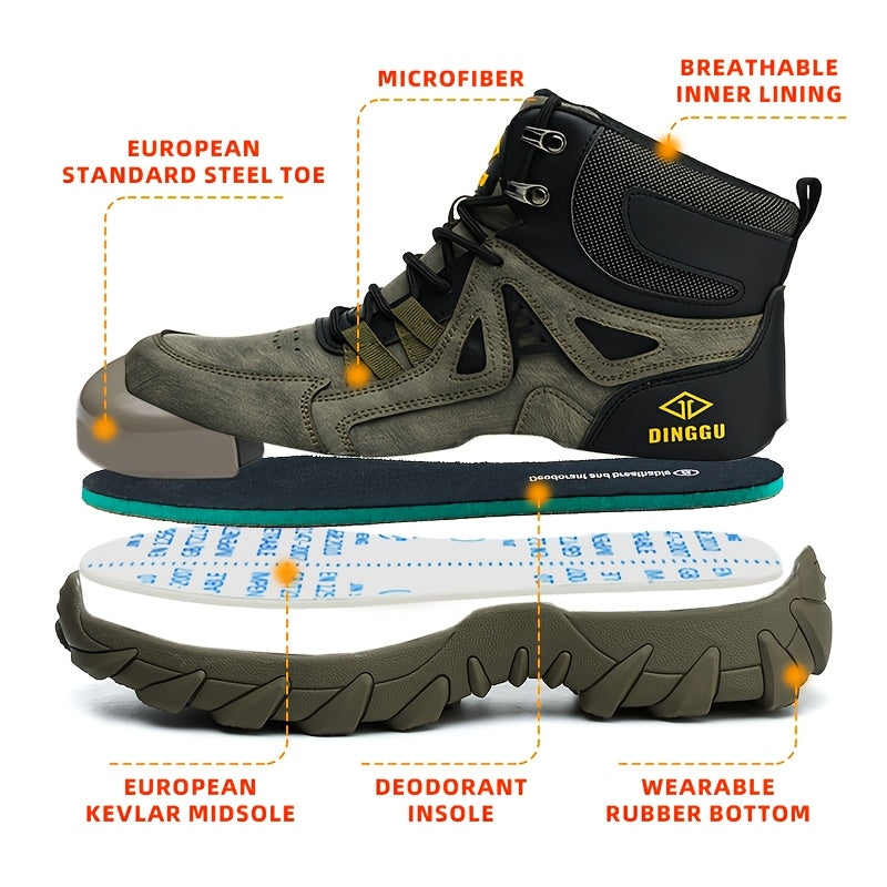 Men's Steel Toe Puncture-Proof Anti-Skid Work Boots with Kevlar-Reinforced Midsole & Breathable - Slip-Resistant Rubber Sole, All-Season Comfort for Industrial Construction & Outdoor Safety Shoes, Steel Toe Boots, Sleek Profe - The Superior Findings Depot