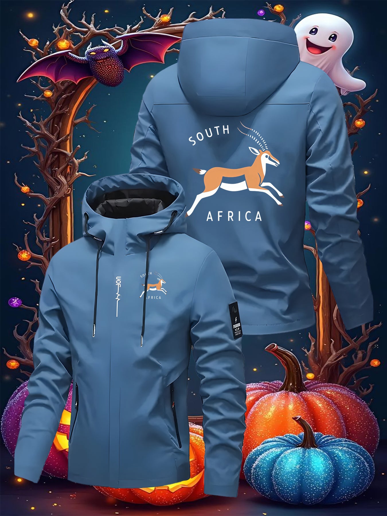 Men's South Africa Inspired Graphic Hooded Jacket - Antelope Print