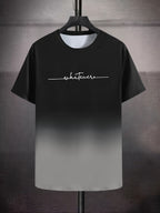 Men's Casual Ombre T-Shirt with White Cursive 'Whatever' Back Print - Dark Navy to Pink Gradient Short Sleeve Round Neck Tee, All-Season Fit, Machine Washable Streetwear & Casual Attire Top - The Superior Findings Depot