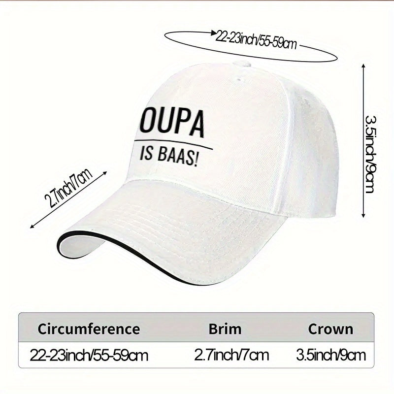 1pc Adjustable Snapback Baseball - Lightweight All-Season Hat with Oupa Is Baas! Design, / Contrast, Unisex for Men & Women, Wedding, Birthday, Baseball Hat, Wedding Accessory, Sporty Style, Durable Construction, Outdoor Enth
