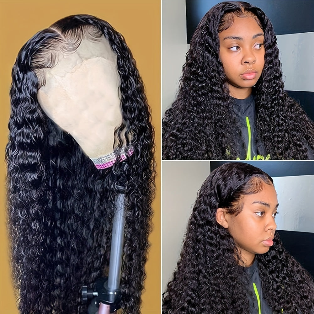 Brazilian Virgin Human Hair Wig, 150% Density Deep Wave/curly Lace Front with 4x1 Lace, Pre-Plucked Baby Hair, Natural Black Color, Breathable & Full Hairline for Virgin Hair Wigs for African - The Superior Findings Depot