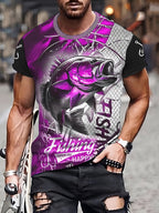 Men'S 3D Printed Fish T-Shirt | Suitable for Summer Outdoor Activities, Fishing, and Cycling | Crew Neck, Regular Fit, Slight Stretch Fabric