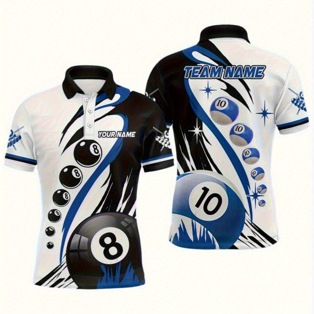 Custom Team Name & Number Men's Shirt - Billiards Design
