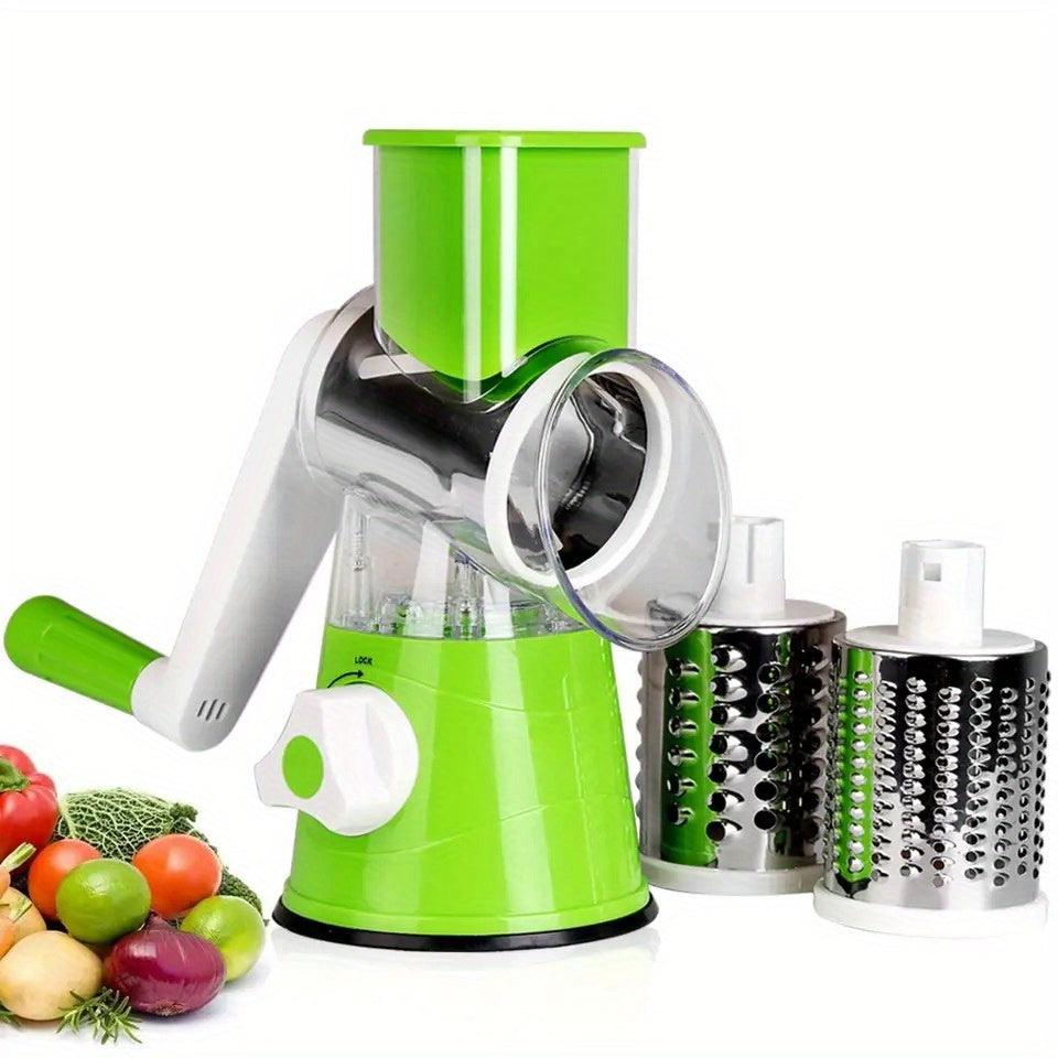 Professional Tabletop Rotary Cheese Grater - 3 Interchangeable Blades