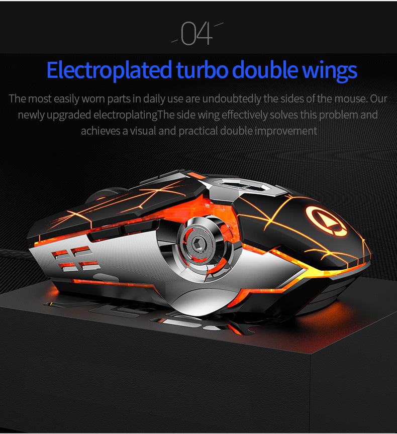 Silvery Carved Wired Mouse for E-Sports Gaming, Silent and Sound Chicken-Eating Mouse Macro for Desktops and Laptops - The Superior Findings Depot