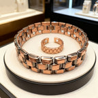 2pcss Men'S Magnetic Bracelet & Ring Set - Adjustable Copper Magnetic Wristband with Polished Finish, 2pcs Set for Wellness, Travel, Home, Office, Magnetic Bracelet For Men, Office Accessory, Sleek Design, Durable Constructio - The Superior Findings Depot