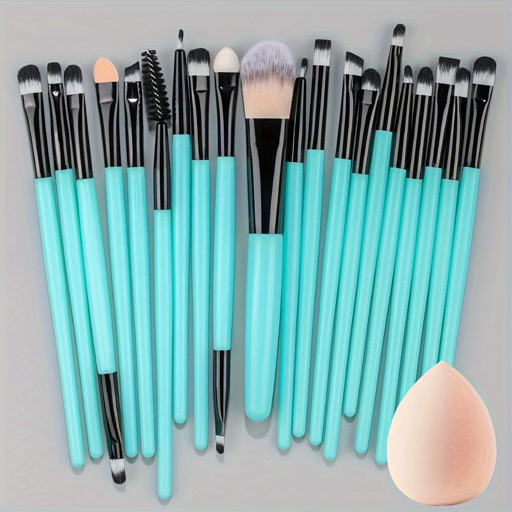 20-Piece Hypoallergenic Makeup Brush Set with Nylon Bristles - Luxe Palm Brushes for Foundation, Blush, Eye Shadow, Eyebrow, & Lip, All Skin Types, ABS Rod - Professional & Beginner Kit, Travel-Friendly - The Superior Findings Depot