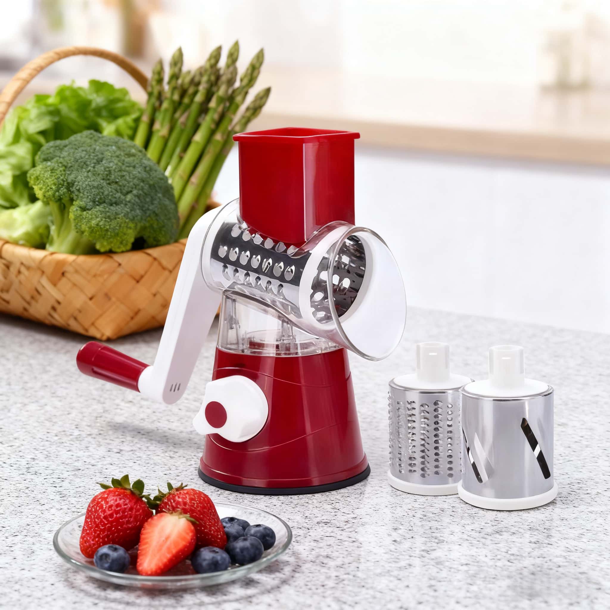 New Manual Food Processor & Shredder - Heavy-Duty Metal Drum Slicer