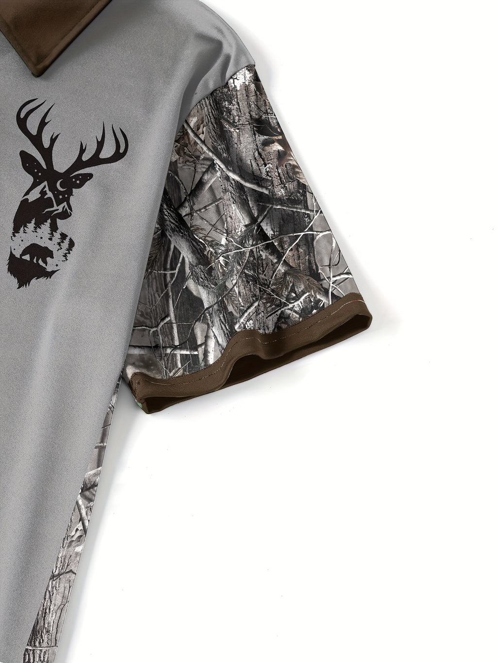 Men's Camouflage Sleeve Shirt - Khaki Base with Elk Print