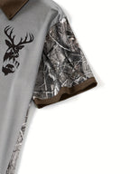 Men's Camouflage Sleeve Shirt - Khaki Base with Elk Print