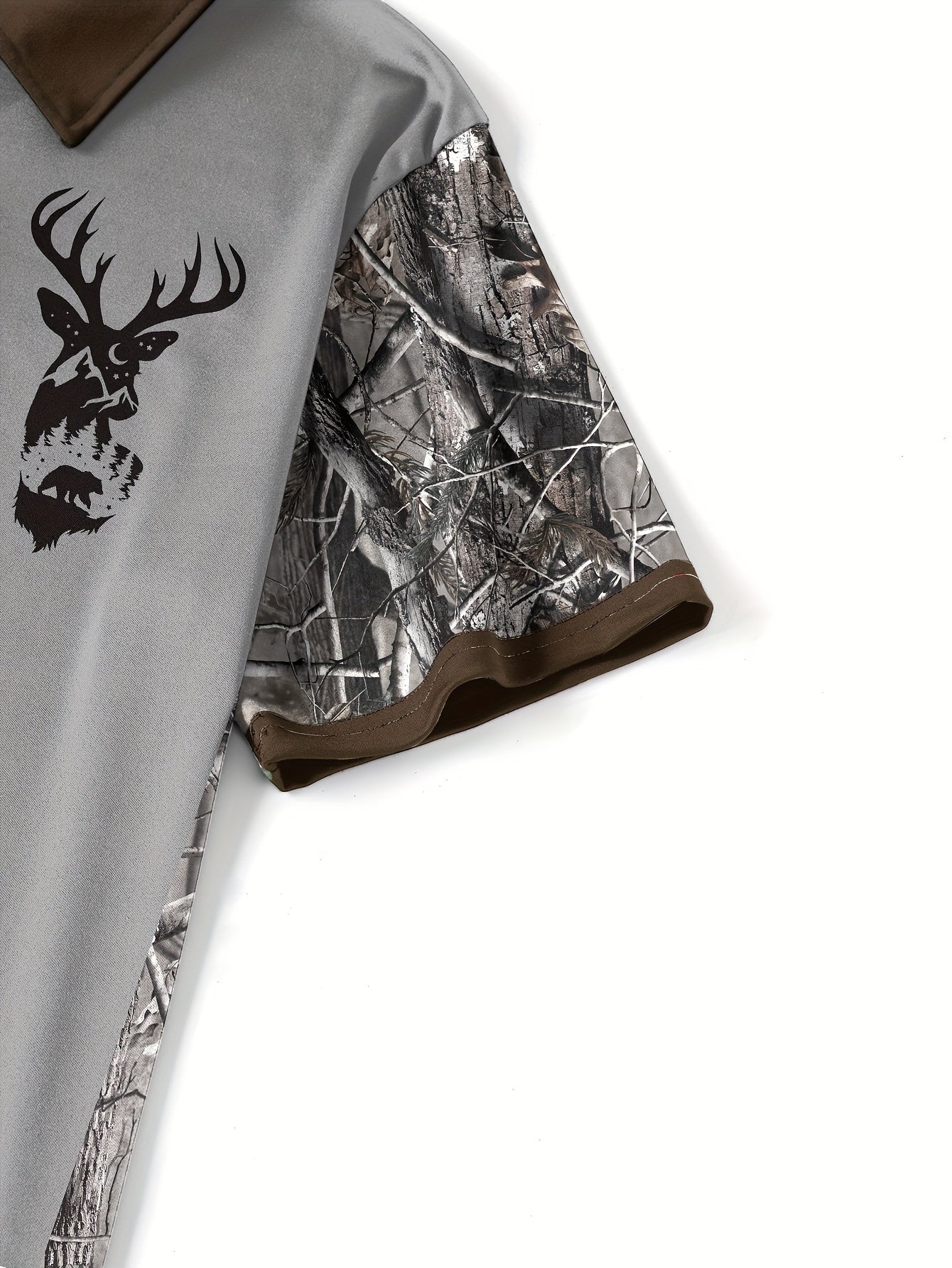 Men's Camouflage Sleeve Shirt - Khaki Base with Elk Print
