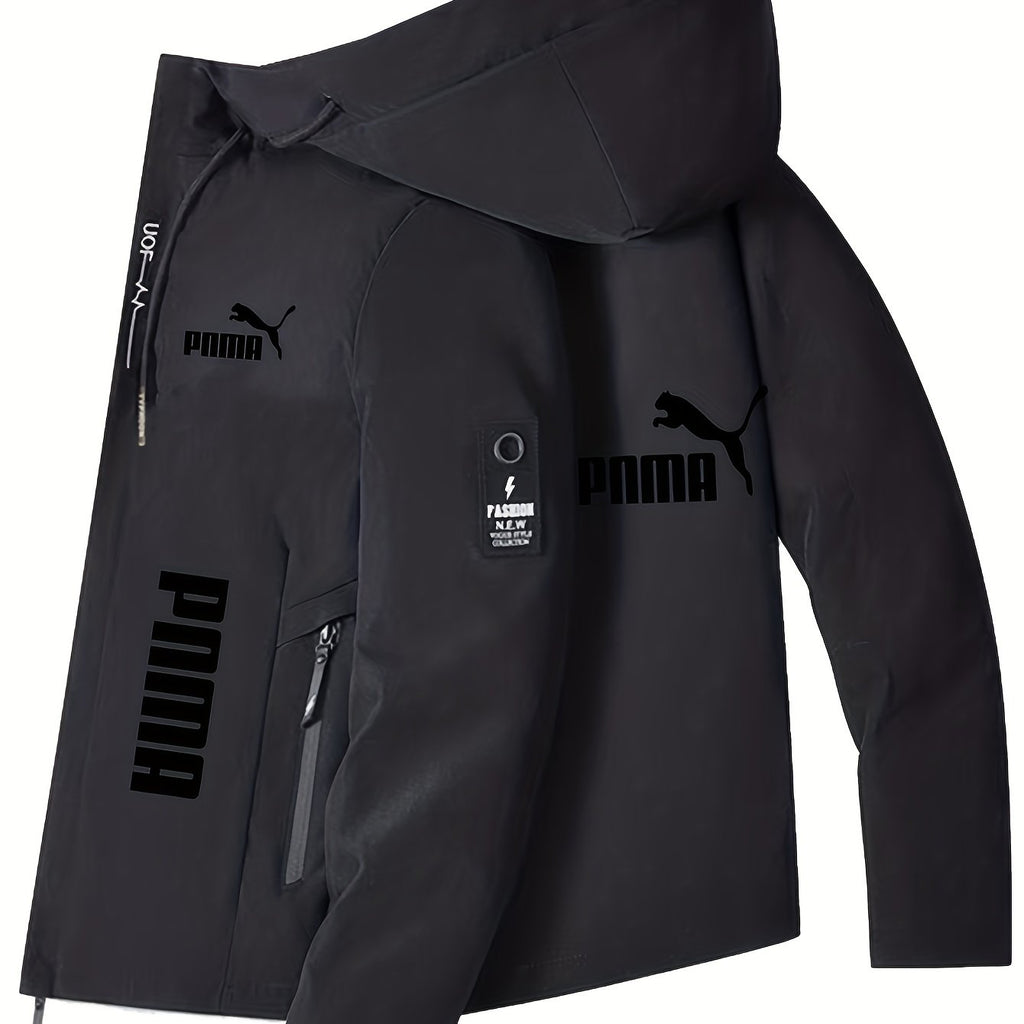 Men'S Black Hooded Windbreaker Jacket - Lightweight Motorcycle Coat with Zipper Closure, Front Pockets - All-Season Outerwear for Commuting, Travel, Sports - Machine Washable Non-Stretch Fabric - Urban Streetwear Jacket, Comm - The Superior Findings Depot