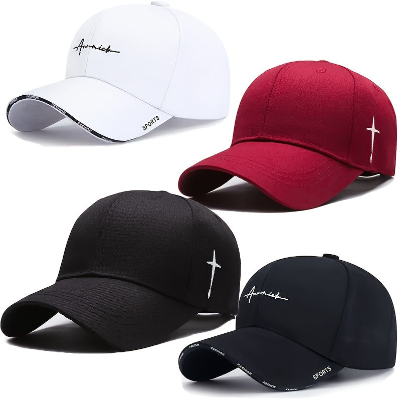 4pcs Men'S Baseball Caps - Fashion Business Casual Style, Breathable Mesh Back, Adjustable Size, Suitable for All Seasons, Solid Color Logo Design, Casual Hat | Fashion Hat