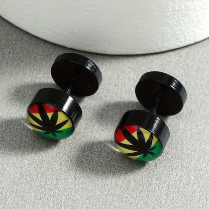 1 Pair Funky Maple Leaf Stainless Steel Stud Earrings - Colorful Design, Non-Magnetic, Hypoallergenic Posts for Casual Attire