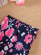 2pcs Girls' Clothing Party Slogan Large Glasses Print Pattern Drop Shoulder Irregular Hem Design Loose Short Sleeve T-Shirt + Floral Print Skinny Nine-Tenths Bottoms Set Girls' Summer Outfit Holiday Gift Girls' Fashion Casual - The Superior Findings Depot