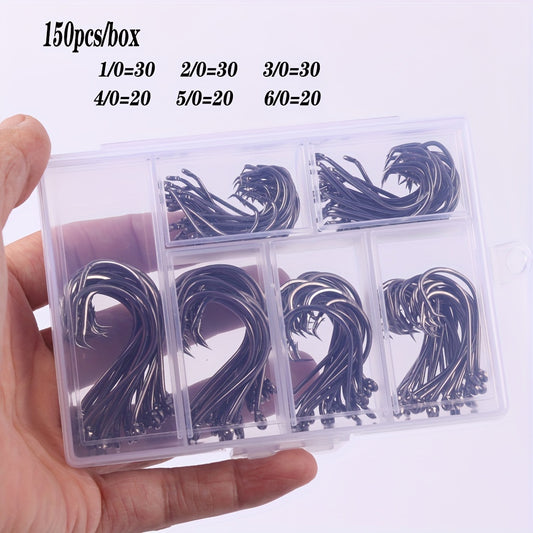 50/150pcs Premium Octopus Circle Barbed Hooks - High-Quality Offset Fishing Hooks for Catfish, Freshwater Fishing Tackle - Durable, Corrosion-Resistant, and Sharp Hooks in Various Sizes (1/0, 2/0, 3/0, 4/0, 5/0, 6/0)