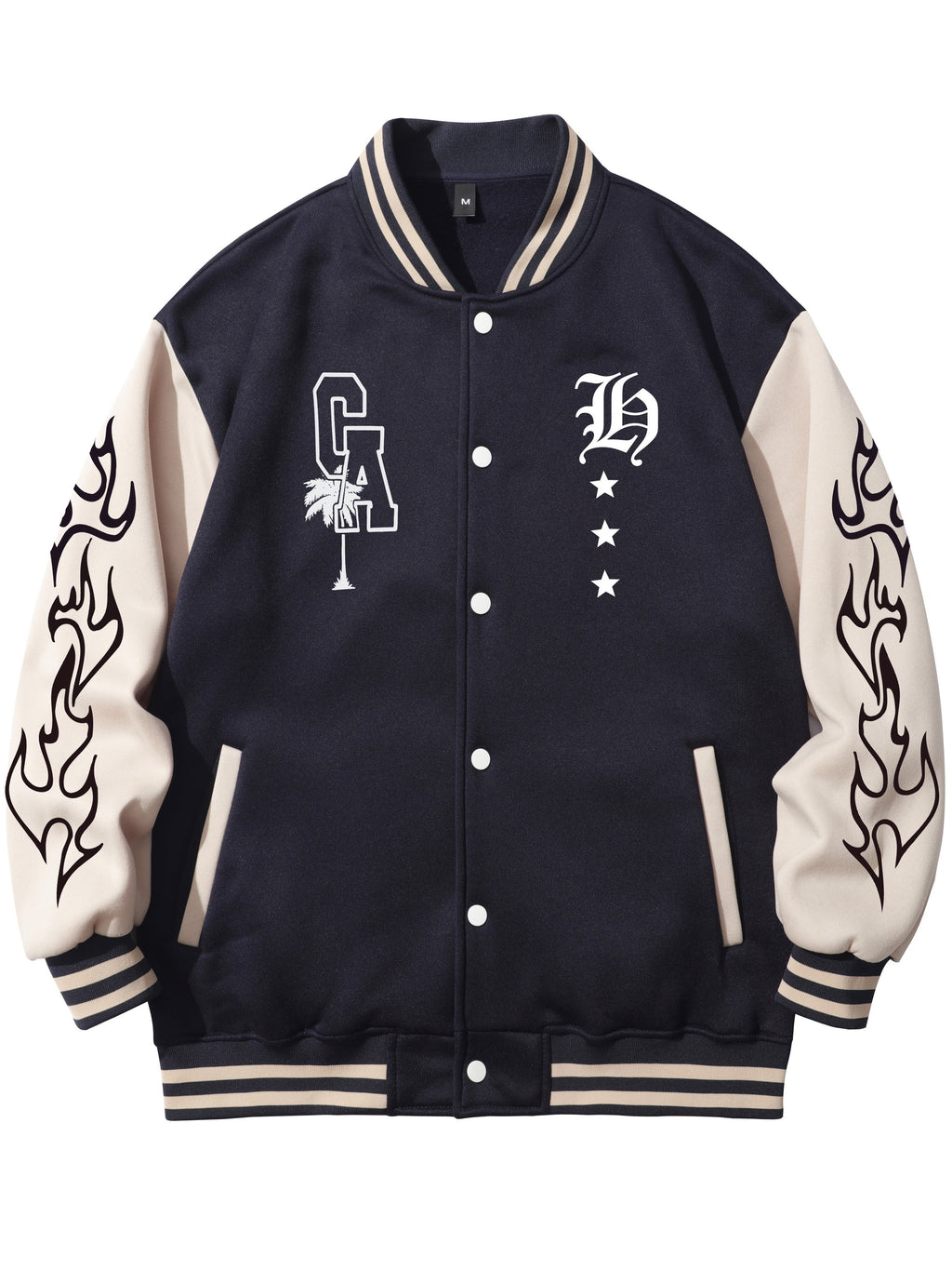 Warm Letter Print Star Pattern Embroidery Varsity Jacket, Men's Casual Color Block Button Up Jacket For Spring Fall School Baseball - The Superior Findings Depot
