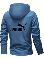 Men's Trendy Sporty Hooded Jacket - Geometric Pattern Bomber