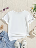 7pcs Girls' Cute Short Sleeve Blouses - 7 Different Styles (Styles May Vary by Color/Pattern) - Soft Round Neck Summer Tops, Machine-Washable Polyester Shirts for Girls to Pre, Spring/Summer Casual Wear - The Superior Findings Depot