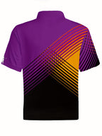 [Neon Polo Shirt] Neon Color Block 3D Digital Print Men's Summer Short Sleeve Polo Shirt | Casual Style, Regular Fit, 100% Polyester, Half Placket, Zipper Detail, Slight Stretch, 150g/m² - Yellow/Blue/Black