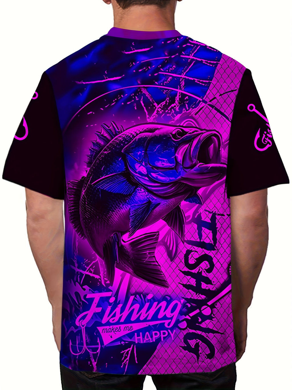 Men'S 3D Printed Fish T-Shirt | Suitable for Summer Outdoor Activities, Fishing, and Cycling | Crew Neck, Regular Fit, Slight Stretch Fabric