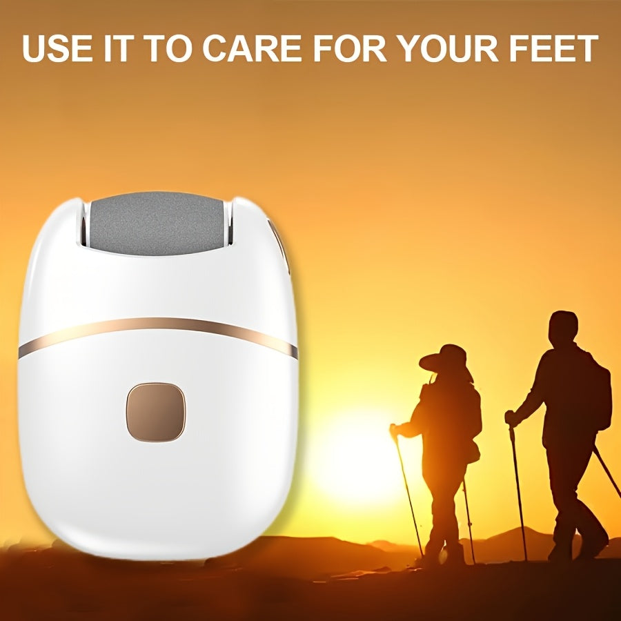 Rechargeable Electric Foot Exfoliator with 6 Replaceable Heads for Dead Skin Removal and Polishing, USB Powered, Ergonomic Handle in White and Golden - The Superior Findings Depot