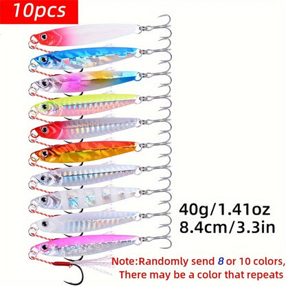 10pcs Premium Metal Casting Jig Lure - Realistic Slow-Shaking Action, Perfect For Saltwater Fishing - Available In 21g, 28g, And 40g Sizes