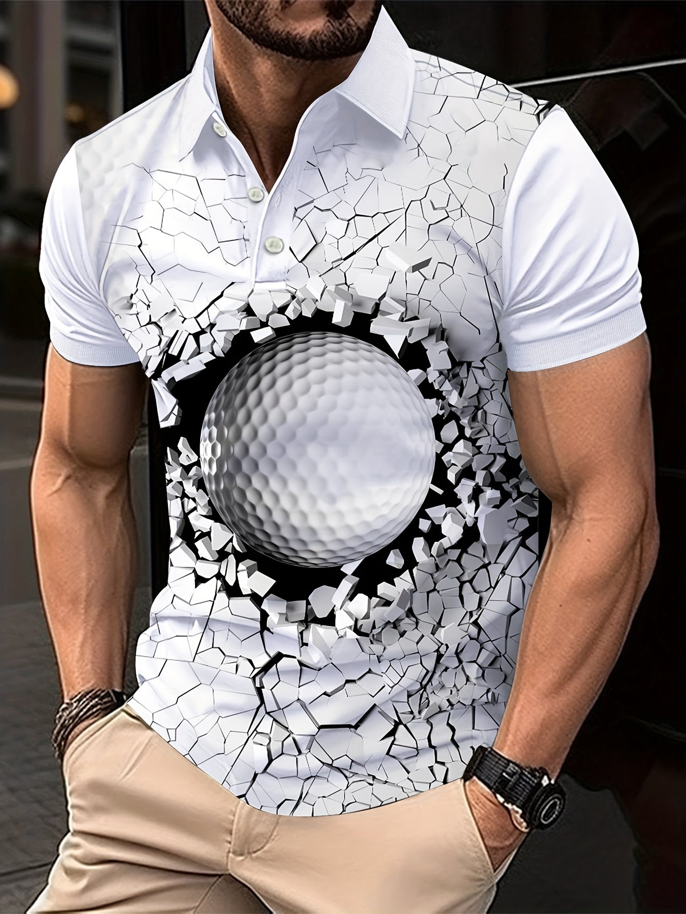 Fashion Simple Printed Shirt Casual Turnover Collar Men's Shirt Summer Breathable Golf Shirt Short Sleeve Sports Top
