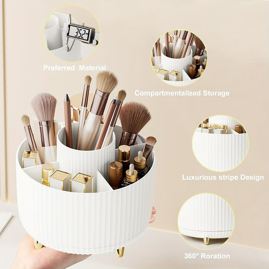 360° Rotating Makeup Organizer – High-Gloss ABS Plastic, Space-Saving Vanity Storage with Minimalist Design