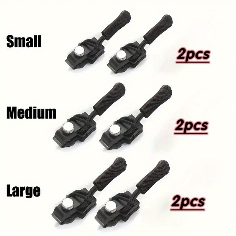 Set of 6 Universal Black Zipper Replacements - Detachable No Sewing
