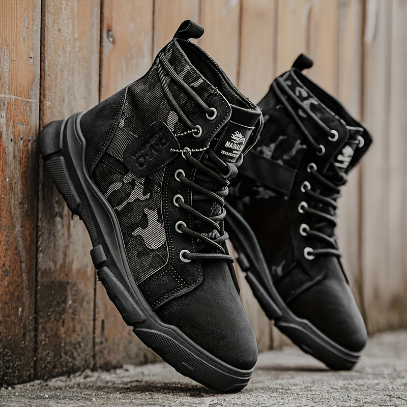 Men's Boots - Fashionable Camouflage Mid-High Top Thick Sole